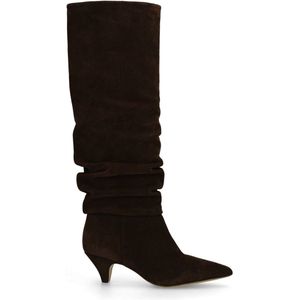 Manfield - Hoge Laarzen - Donkerbruin - Suède - Met Kittenheel