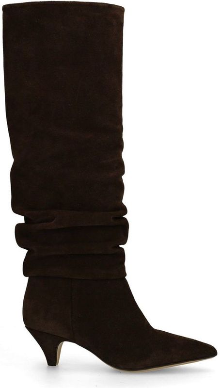 Manfield - Hoge Laarzen - Donkerbruin - Suède - Met Kittenheel