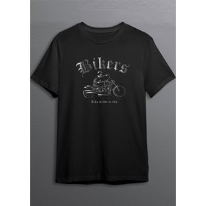 Motorshirt | Bikershirt | Zwart T-shirt | Zilvere opdruk | XXL | Opdruk 1