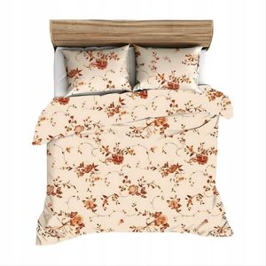 Flanellen dekbedovertrek 160x200 cm, crème/oranje bloemen, 100% katoen