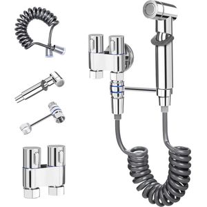 Handdouche voor toilet - sproeiapparaat met houder en kraandispenser - chroom - 15 m slang - huisdierwas - badkamerreiniging