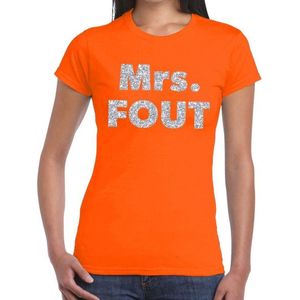 Mrs. Fout zilver glitter tekst t-shirt oranje dames - Foute party kleding XS