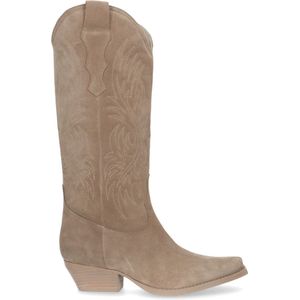 Sacha - Dames - Beige suède cowboylaarzen met stiksels - Maat 38