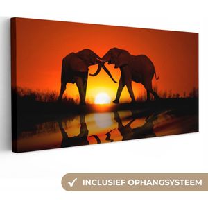 OneMillionCanvasses - Canvas - Olifant - Koppel - Zonsopkomst - Olifanten - Kamer decoratie - Canvas doek - 80x40 cm