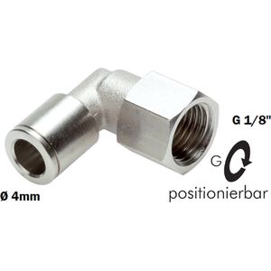 2 x G1/8'' - 4mm RVS Push-in fitting knie binnendraad - RVS haakse Push-in fitting met G1/8''BSPP binnendraad - Luchtkoppeling - Pneumatische/pneumatiek kniekoppeling - Connector koppeling voor luchtslang 4mm - Stekker koppeling - Lucht adapter