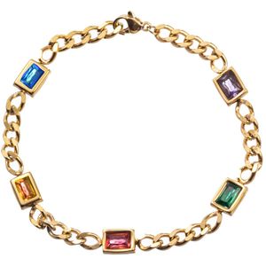Nouka Dames Armband – Goud Gekleurd – Ingelegd met Multicolor Steentjes - Stainless Steel – Cadeau voor Vrouwen