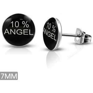 Aramat jewels ® - Logo oorbellen 10% en angel wit zwart staal 7mm