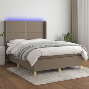 The Living Store Boxspring Bed - Taupe - 193 x 147 x 118/128 cm - Verstelbaar hoofdbord - LED - Pocketvering matras - Huidvriendelijk topmatras - Inclusief montagehandleiding