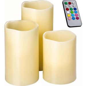 tectake - LED-kaarsen met kleurwisseling - 3 kaarsen in verschillende maten- 402409