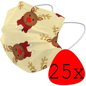 Mondmasker Kerst Wegwerp Mondkapje Kerst Universeel - Mondkap Wegwerp Niet Medisch Rendier - 25 Stuks