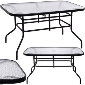 Springos Tuintafel | 140 x 80 x 70 cm | Buitentafel | Eettafel Buiten | Metaal | Gehard Glas | 100 KG | Zwart