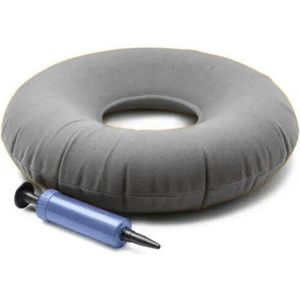 JustValue Luxe Opblaasbaar Zitkussen voor Aambeien - Met Pomp - Ergonomisch Ringkussen – Postpartum Donut - Comfortabel Stoelkussen - 34cm - Grijs