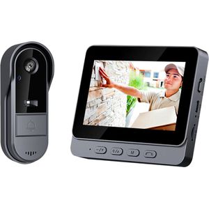 Doorsafe 4100 ULTRA LOW BUDGET - Draadloze camera deurbel - 4.3″ Scherm - Draadloos, standaard bereik - Deurbel op 1000 mAh accu - Laag resolutie beeld - Simplex audio - Geen monitoring - 16Gb SD-kaart