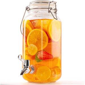 Belle Vous Glazen Drank Dispenser met Tap - 2,5 l Drankjes Dispenser - Mason Pot Dispencer met Trechter voor Sap, Water, Cocktails, Melk & Ijsthee - Ideaa voor Feesten, Picknicks of BBQ’s