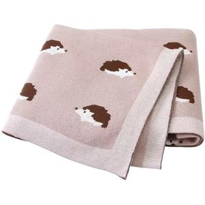 IL BAMBINI bruin/roze babydeken met egeltjes - 100% katoen extra zacht 100x80cm - Pluisvrije deken - babydekentjes voor wieg of ledikant - kraamcadeau
