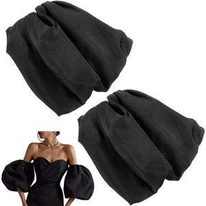 TTGoods - Korte Satijn Bruids Mouwen Zwart, Verwijderbaar en Handgemaakt, Elegant Trouwjurk Accessoire met Pofmouwen (9.1x7.5"")