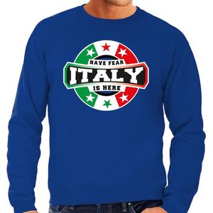 Have fear Italy is here sweater met sterren Italiaanse vlag - blauw - heren - Italie supporter / Italiaans elftal fan trui / EK / WK / kleding S