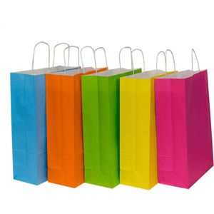 50x Papieren tassen assorti vrolijke kleuren 25x11x32cm (A4 formaat)