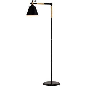 QUVIO Vloerlamp Scandinavisch / Leeslamp / Sfeerlamp / Staande lamp / Lamp vloer / Verlichting / Grondlamp / Slaapkamer lamp / Slaapkamer verlichting / Keukenverlichting / Keukenlamp - Hout met ronde lampenkap - Diameter 19,5 cm
