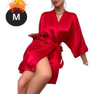 Nivard Satijnen Jurk - Slipdress - Pyama Dames - Badjas - Ochtendjas - Kimono - Erotisch - Kamerjas - Rood M