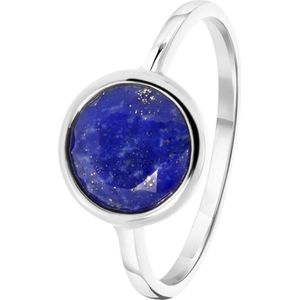 Lucardi Dames Ring Gemstone Lapis Lazuli - Ring - Cadeau - Echt Zilver - Zilverkleurig