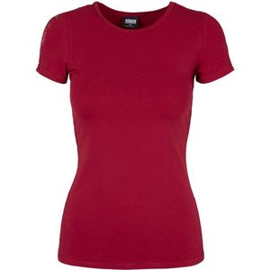Urban Classics - Lace Shoulder Striped Dames T-shirt - L - Bordeaux rood