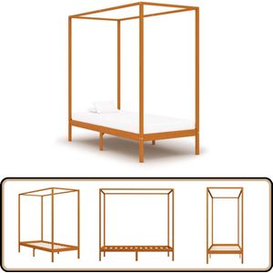 vidaXL Hemelbedframe Honingbruin 100x200 cm Hemelbed - Massief Hout Bed - Grenenhout Bed - Tweepersoons Bed - Bruine Bed