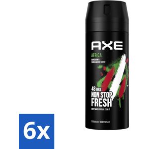 6 x Axe - Deodorant Bodyspray - 48hrs Non Stop Fresh - Africa - Mandarin & Sandalwood - 150 ml - AXE Deodorant - Deodorant Bodyspray - Geur - Mandarijn - Sandelhout