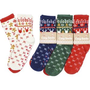 Huissokken Dames - Fluffy Kerst sokken - antislip - 2 PAAR - Kerst rood & creme - zeer zacht - verwarmende gripsokken - bedsokken - kerstcadeau voor vrouwen