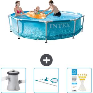 Intex Rond Frame Zwembad - 305 x 76 cm - Waterprint - Inclusief Zwembadfilterpomp - Schoonmaakset - Testrips