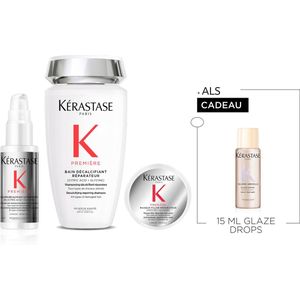 Kérastase Première Trio + Cadeau - Lotion Primer Pre-shampoo 45ml, Shampoo 250ml & Haarmasker 75ml + Gloss Absolu Glaze Drops Haarolie 15ml Cadeau - Voor Beschadigd Haar & Anti-frizz