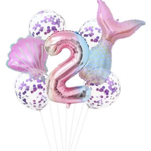 Mermaid Ballonnen - 7 Stuks - Zeemeermin - 2 Jaar - Verjaardag Versiering / Feestpakket - Ballonnen Set - Kinderfeestje Zeemeermin Thema - Roze ballon - Blauwe ballon- Paarse ballon - Happy Birthday