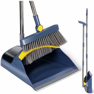 Geschikt voor Bezem en stoffer en blik set, bezem en stoffer en blik met 87cm lange steel, voor het schoonmaken van huis, keuken, kantoor