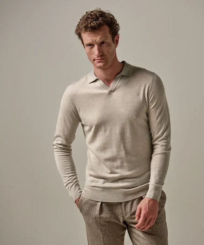 Profuomo - Merino Polo Open Kraag - Beige - Heren