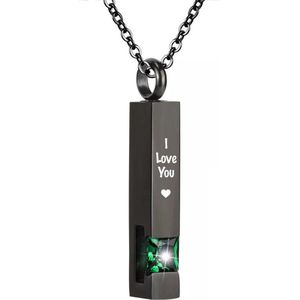 Luxe Ashanger | Met Ketting En Gravering | I Love You | Assieraad | Zwart Met Gele Steen | As Ketting | Gedenksieraad | Urn | Incl. As vuller
