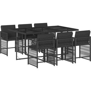 vidaXL - 7-delige - Tuinset - met - kussens - poly - rattan - zwart