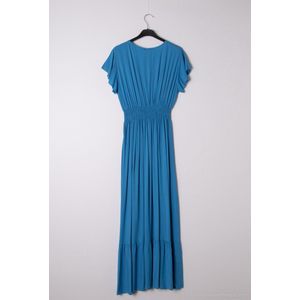 Lange dames jurk Jane effen motief turquoise blauw Maat S