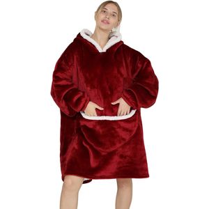 Oversized Deken Hoodie -Fleece Draagbare Deken voor Unisex Volwassen Vrouwen Mannen, Pluizige Giant Comfortabele Hooded Sweatshirt, Rood, One size