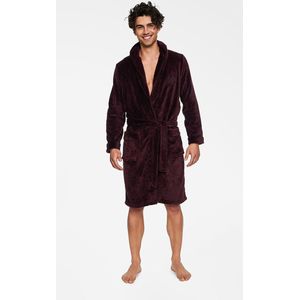 Badjas - Klassieke herenbadjas - Bordeauxrood - Zachte stof - comfortabel - Lange badjas - Heren badjas - Maat L - Henderson badjas - Bordeauxrood - Rood