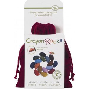 Crayon Rocks - ecologische niet giftige waskrijtjes, pengreep stimulerend - 16 kleuren in een rood zakje