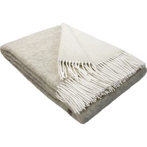 Plaids.shop® Wollen Plaid - VIENNA - Lichtgrijs-Creme (140x200cm) Deken - 100% Wol