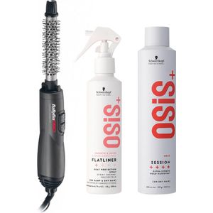 Babyliss PRO Warmeluchtborstel Titanium Tourmaline 19mm + Schwarzkopf OSiS+ Flatliner 200ml + OSiS+ Session Hairspray 500ml