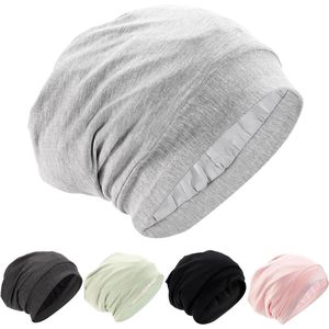 Allecto Premium - Satijnen nachtmuts voor lang haar, grijs - geschikt voor vrouwen, mannen en tieners met krullen en vlechten