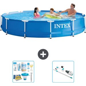 Intex Rond Frame Zwembad - 366 x 76 cm - Blauw - Inclusief Onderhoudspakket - Stofzuiger
