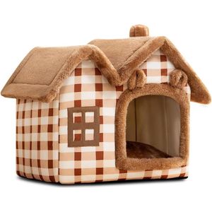 Warm Cozy Plush Cat Cave Bed - Washable Cat Igloo with Removable Pillow - Improved Sleep Foldable Cat House - Small Brown