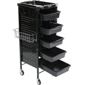 Rollende trolley Serveertafel Massage Kapsalonwagen - Duurzaam en stil - 6 planken met 5 afneembare laden - zijmand en föhnmand .