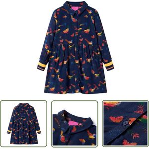 vidaXL Meisjesjurk - Kinderjurk - Kinderjurk met lange mouwen 104 marineblauw - Blauwe Jurk - Jurkje - Langmouwig