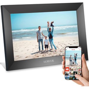 HoriVue Digitale Fotolijst met Wifi - Frameo - Fotokader - 10.1 Inch - IPS Touchscreen Scherm - Micro SD - 32GB – Zwart