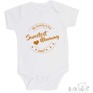 100% katoenen Romper ""My mummy is the sweetest mummy ever!"" Moederdag Unisex Katoen Wit/tan Maat 56/62
