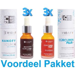 3x Nanofy Curcumin 15ml + 3x Curcumin Plus 15ml Vidafy Voordeelpakket